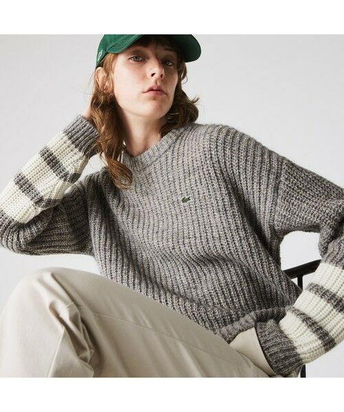 LACOSTE / ラコステ ストライプリブウールブレンドセーター