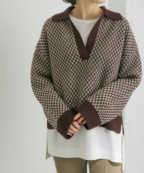 【URBAN RESEARCH】ポロ衿付柄ニットプルオーバー URBAN RESEARCH / アーバンリサーチ ポロ衿付柄ニットプルオーバー