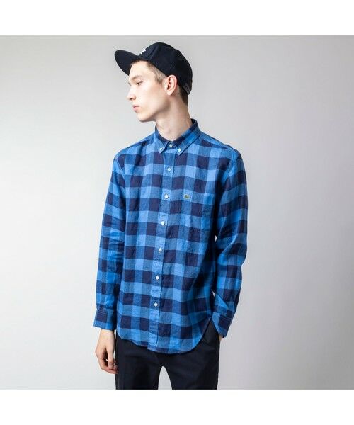 LACOSTE / ラコステ リネンチェック長袖ボタンダウンシャツ LACOSTE / ラコステ リネンチェック長袖ボタンダウンシャツ