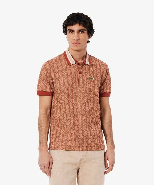 美品 LACOSTE ラコステ モノグラム 半袖ポロシャツ Mサイズ相当 LACOSTE ポロシャツ モノグラムジャカード半袖ポロシャツ メンズ