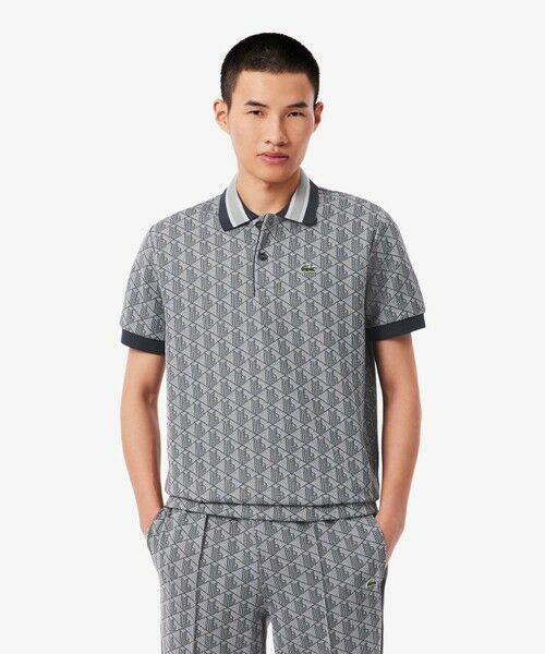 LACOSTE　ラコステ　モノグラム　ポロシャツ　総柄　M LACOSTE（ラコステ） モノグラムジャカード半袖ポロシャツ