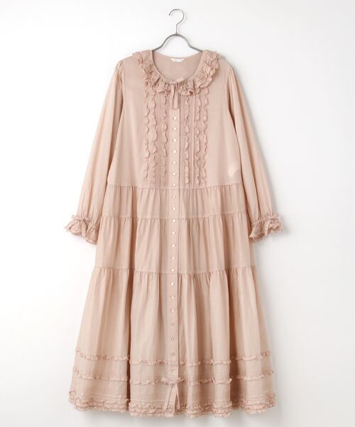 ピンクハウス　フード付きワンピース　前開き　ローン　ピコフリル　ピンタック【Ｐ9 ピンクハウス フード付きワンピース 前開き ローン ピコフリル