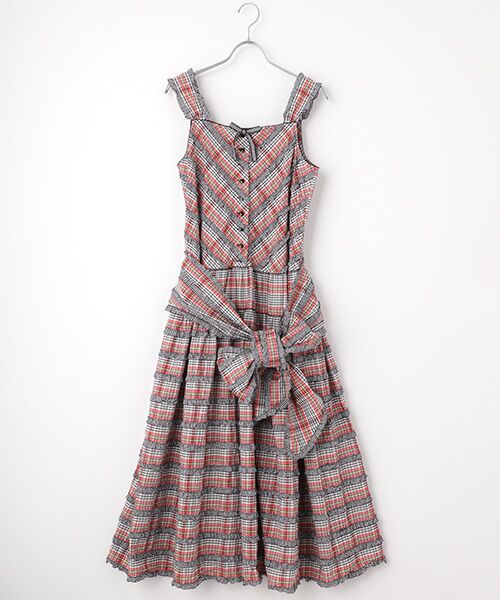 美品✨ ピンクハウス　ロングワンピース　フレア　チェック　ベロア リボン　フリル PINK HOUSE / ピンクハウス オリジナルチェック×ギンガム