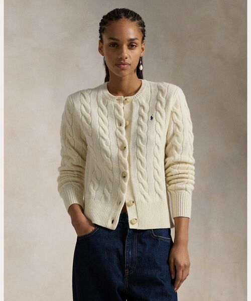 Polo by Ralph Lauren ホワイト カーディガン　ケーブル POLO RALPH LAUREN ケーブルニットカーディガン 現行モデル