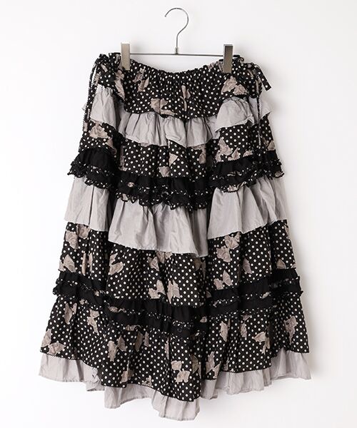 PINK HOUSE（ピンクハウス） 水玉りぼんプリントパッチワークスカート