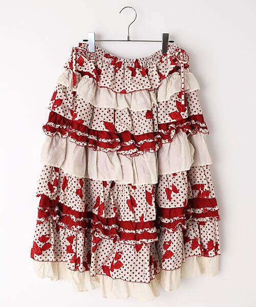 PINK HOUSE（ピンクハウス） 水玉りぼんプリントパッチワークスカート