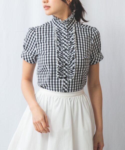 ナラカミーチェ（NARACAMICIE）/【NARACAMICIE】スモールギンガムフリル半袖シャツ NARACAMICIE（ナラカミーチェ） 【NARACAMICIE】スモールギンガム