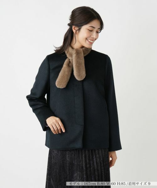 Leilian レリアン 現行 ファーコート アルパカ 混 9号 wnc レリアン Leilian コート 9 黒 ボア ロング レディース [969463