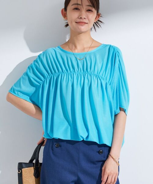 インディヴィ（INDIVI）/【洗える／体型カバー】シャーリングシアートップス INDIVI（インディヴィ） 【洗える／体型カバー】シャーリングシアー