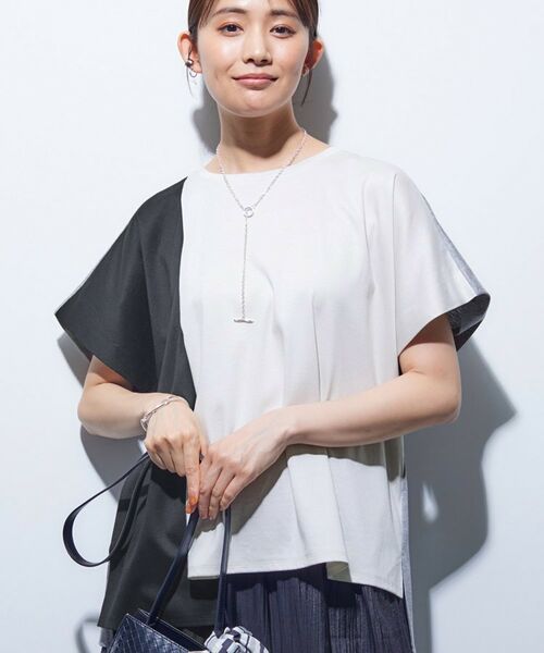 INDIVI / インディヴィ 【洗える／汗ジミ防止】バイカラー＆アシメヘム Tシャツ セール】【洗える／汗ジミ防止】バイカラー＆アシメヘム Tシャツ
