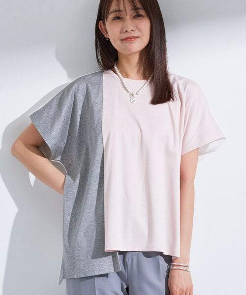 INDIVI / インディヴィ 【洗える／汗ジミ防止】バイカラー＆アシメヘム Tシャツ INDIVI / インディヴィ 【洗える／汗ジミ防止】バイカラー