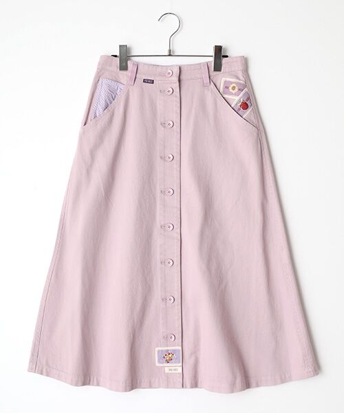 ピンクハウス勿忘草タブリエエプロン重ね着風スカートウエストゴム日本製 PINK HOUSE（ピンクハウス） ○ネームワッペンいっぱいスカート