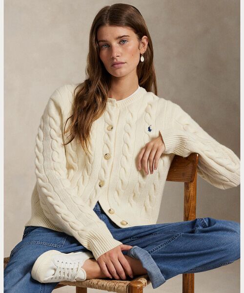 現行QR✨ポロラルフローレン ケーブルニットカーディガン アイボリー ポニー S POLO RALPH LAUREN（ポロ・ラルフローレン） POLO RALPH LAUREN / ポロ