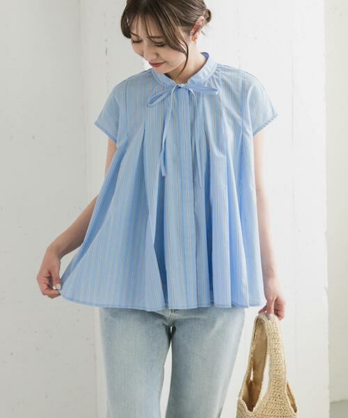 URBAN RESEARCH DOORS ストライプリボンフレアブラウス アーバンリサーチ ドアーズ URBAN RESEARCH DOORS ストライプリボン