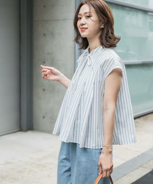 URBAN RESEARCH DOORS ストライプリボンフレアブラウス URBAN RESEARCH DOORS（アーバンリサーチドアーズ） ストライプリボン