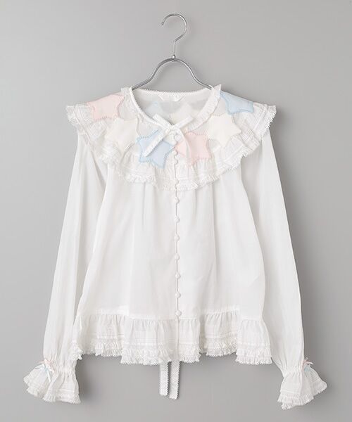 PINK HOUSE（ピンクハウス） 星形ワッペン使い配色ブラウス