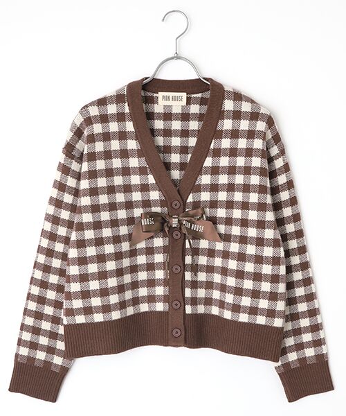 【美品✨】45R ギンガムチェックニットカーディガン コットン100% M PINK HOUSE（ピンクハウス） ギンガムチェックニットカーディガン
