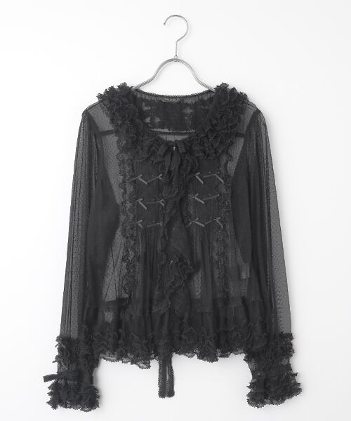 もちこ　ピンクハウス黒　オーバーブラウス PINK HOUSE（ピンクハウス） ドットチュールオーバーブラウス