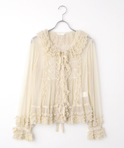 最終値下げ！新品 ピンクハウス♥薔薇レース付き綿ローン×ドットチュールタブリエ PINK HOUSE（ピンクハウス） ドットチュールオーバーブラウス