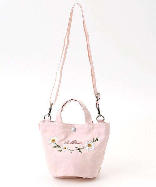 ピンクハウス❤︎いちごとマーガレット刺繍カゴバッグ ピンクハウス❤︎いちごとマーガレット刺繍カゴバッグ HOUSE ピンク