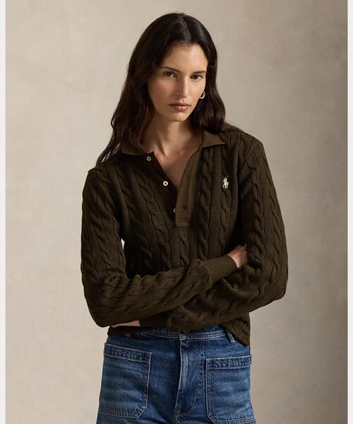 美品 ラルフローレン ケーブルニット コットン ロングスリーブ ポロシャツ POLO RALPH LAUREN（ポロ・ラルフローレン） POLO RALPH LAUREN / ポロ