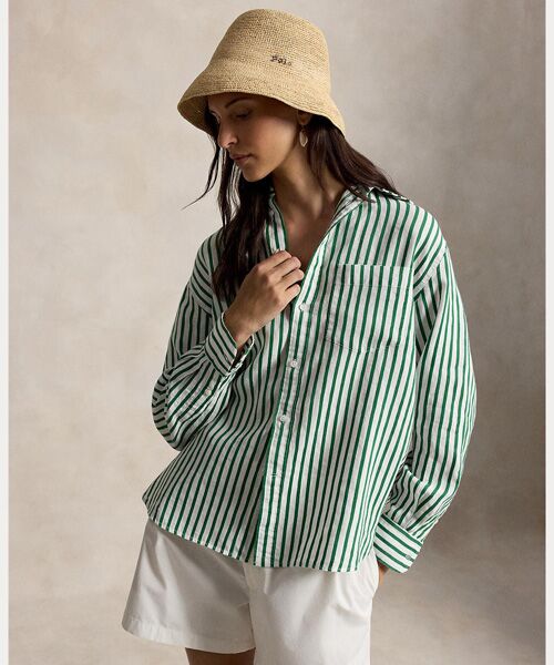 ❤️美品ポロラルフローレン定番ベージュストライプリネンシャツオーバーサイズ POLO RALPH LAUREN（ポロ・ラルフローレン） POLO RALPH LAUREN / ポロ