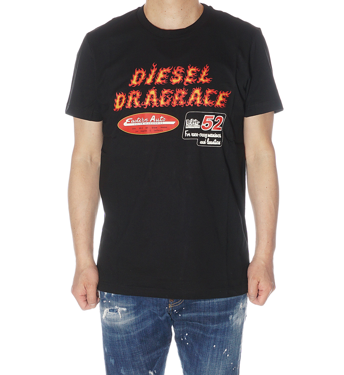 ディーゼル DIESEL Tシャツ 半袖 メンズ ホワイト ブラック A03842 0HAYU