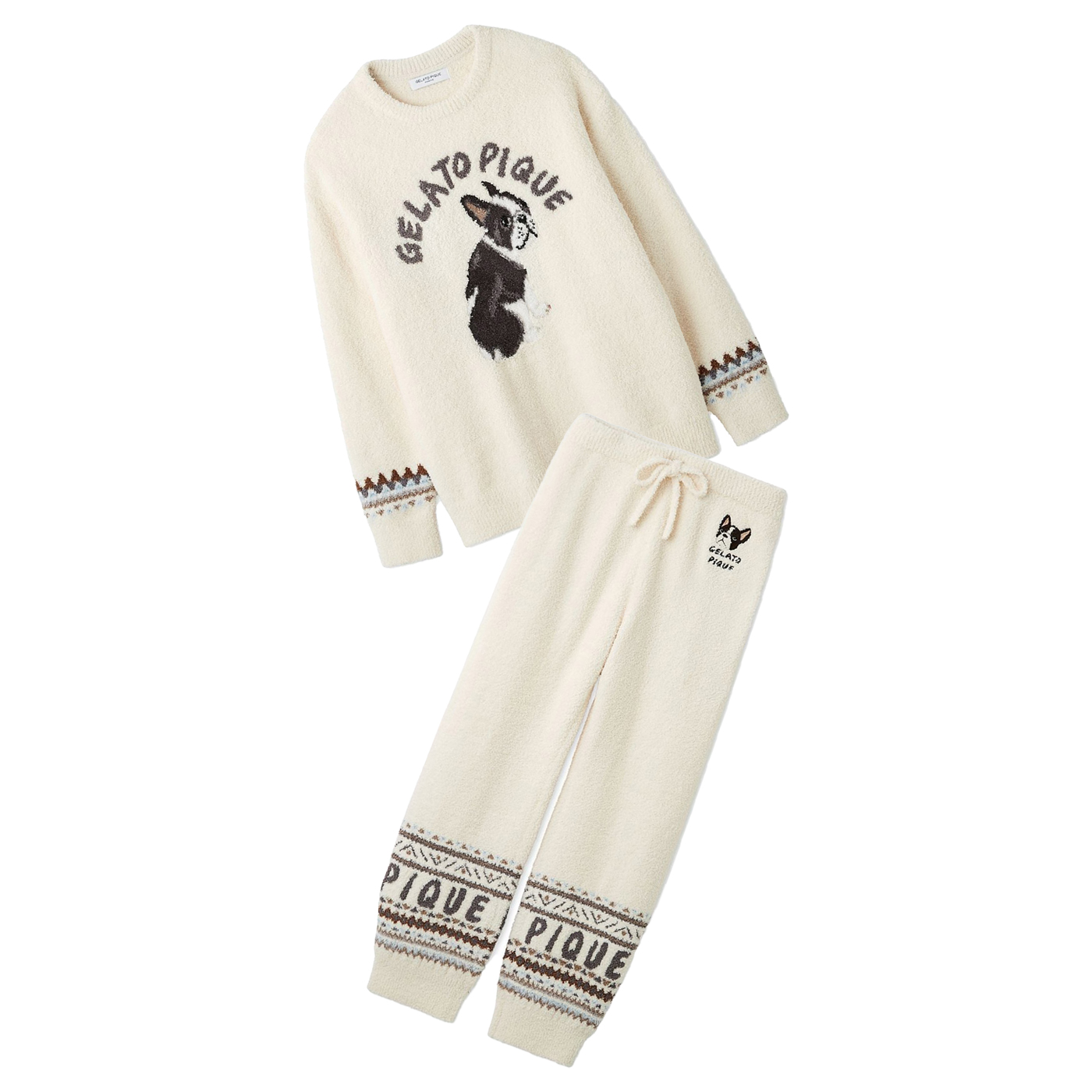 ジェラートピケ　トイプードル　半袖シャツ＆ロングパンツ　オフホワイト ジェラートピケ トイプードル 半袖シャツ＆ロングパンツ オフホワイト