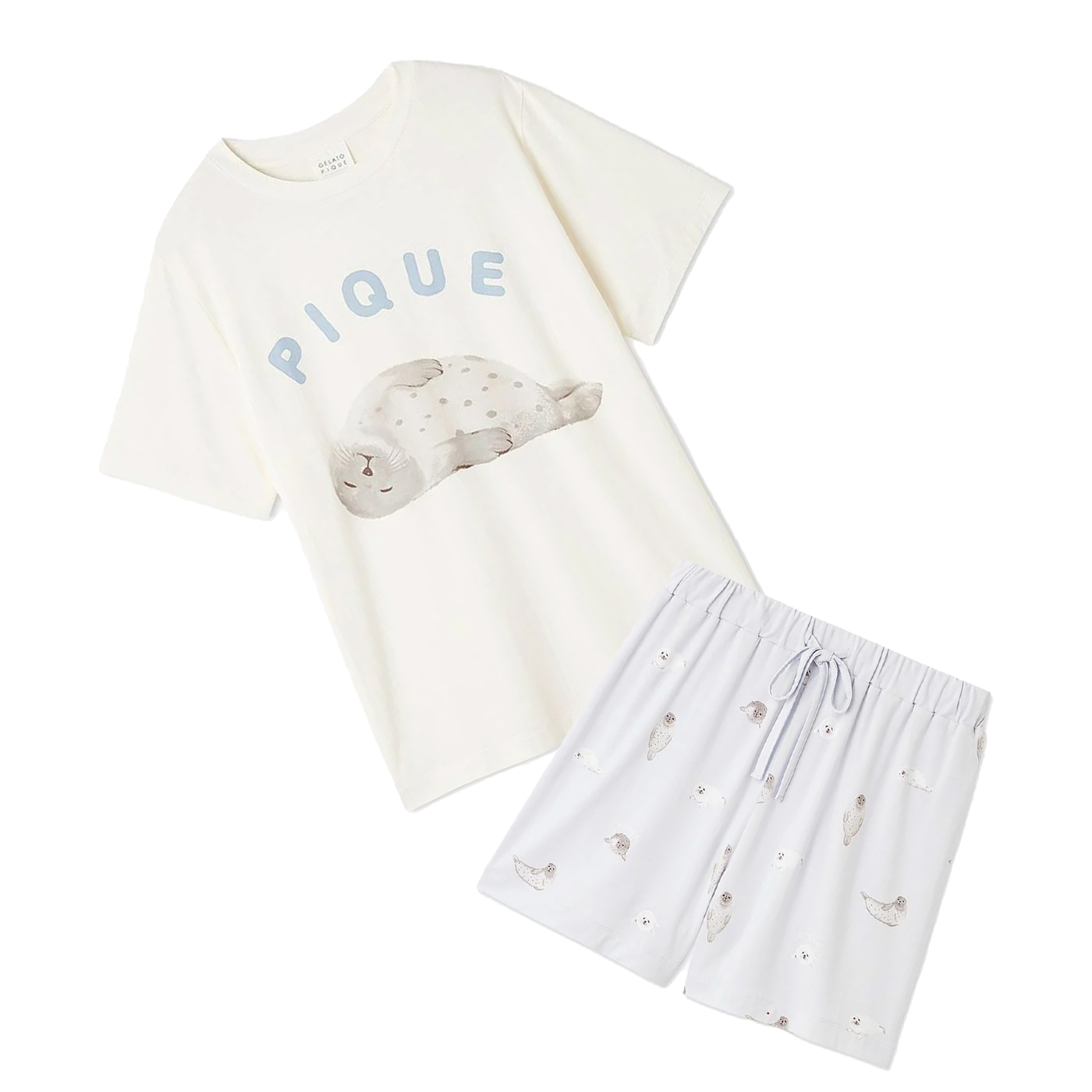 【新品】ジェラートピケ　接触冷感あざらし柄Tシャツショートパンツ上下セット gelato pique ジェラートピケ 接触冷感 あざらしワンポイントT