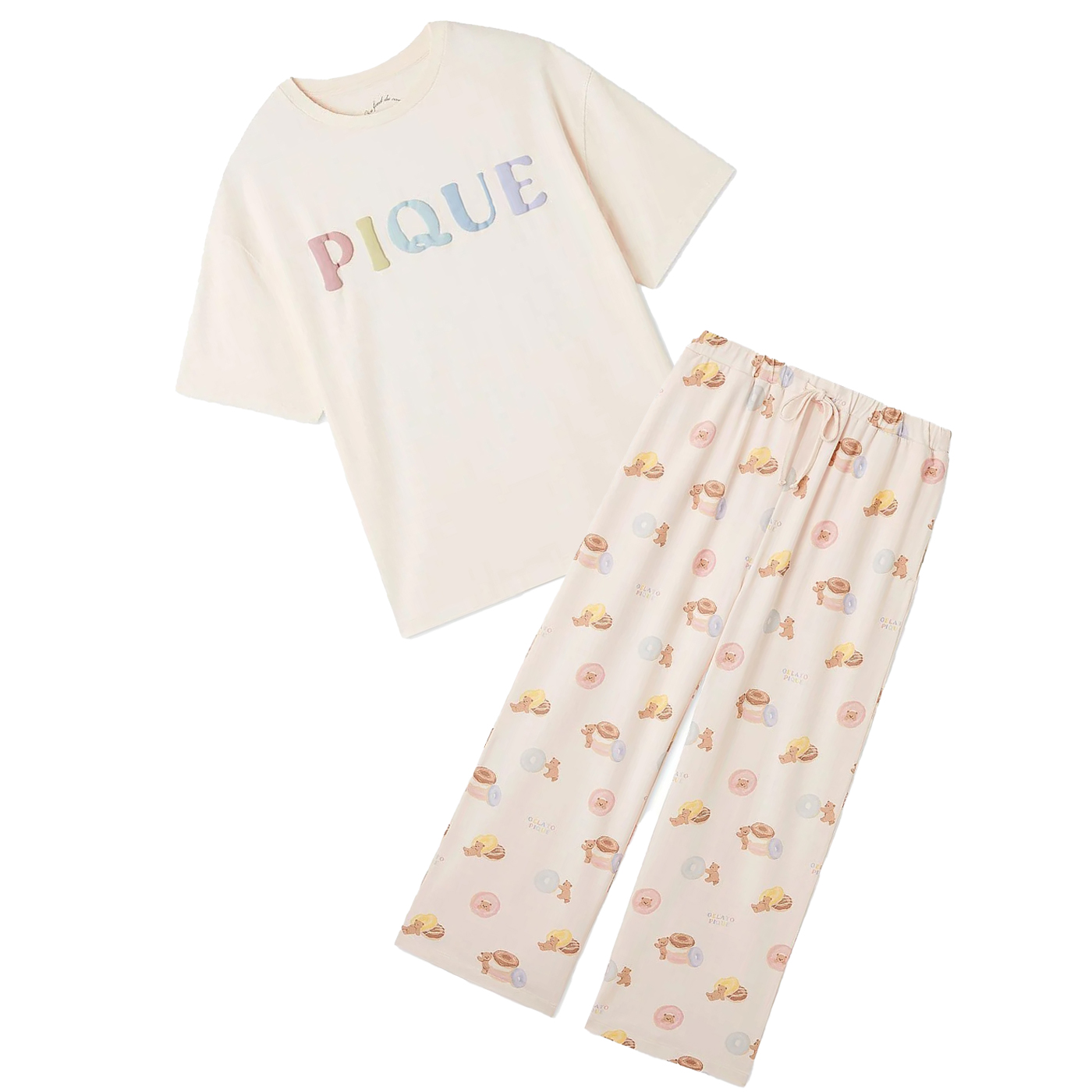 ジェラートピケ ドーナツベア柄ワンポイントTシャツ&ロングパンツセット pwcp252277set pwct252275 ジェラピケ ルームウェア パジャマ 部屋着 上下セット | gelato pique | 02