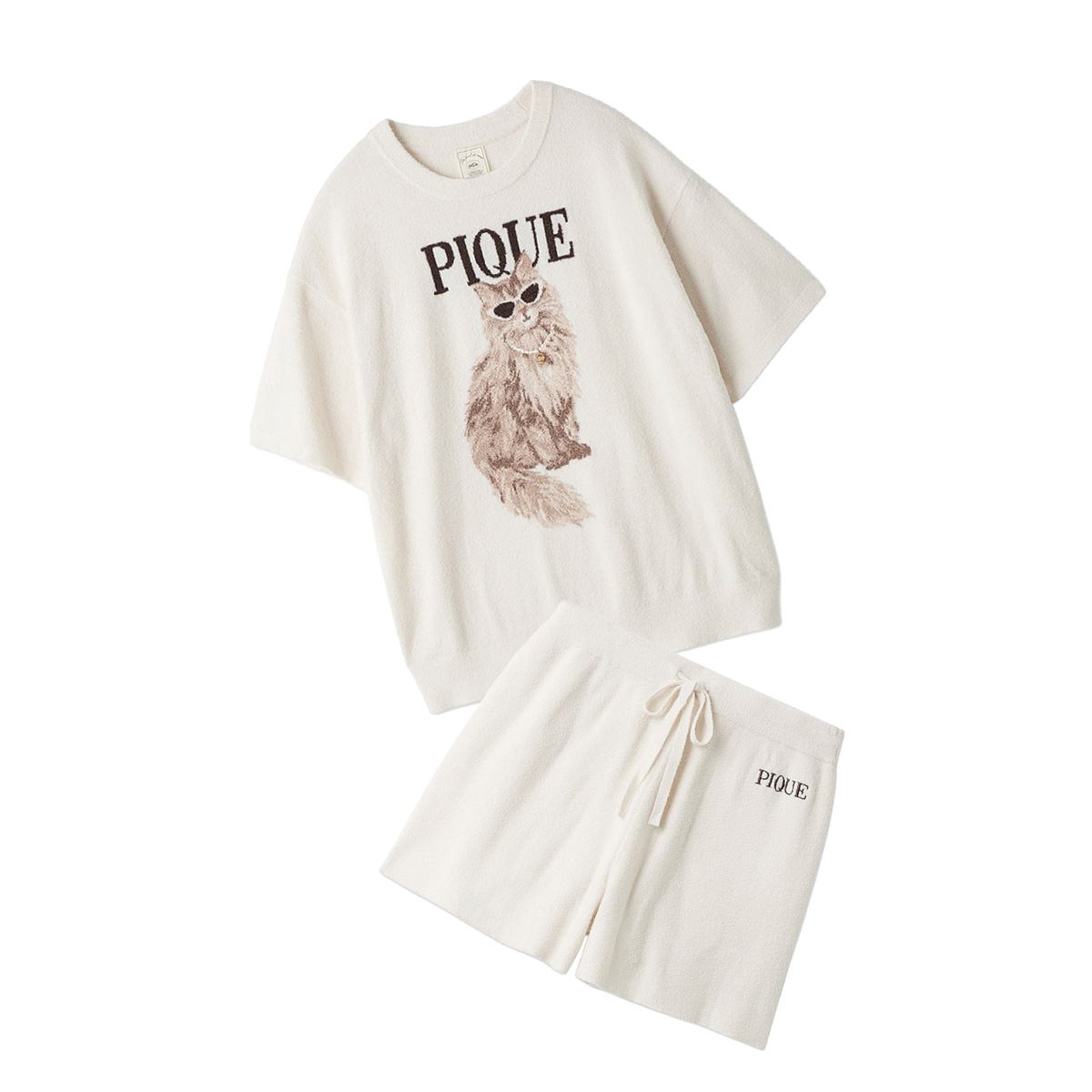 ジェラートピケ ファッションCATS&DOGSジャガードプルオーバー&スムーズィーリブショートパンツ pwnt262033set pwnp262034 パジャマの画像