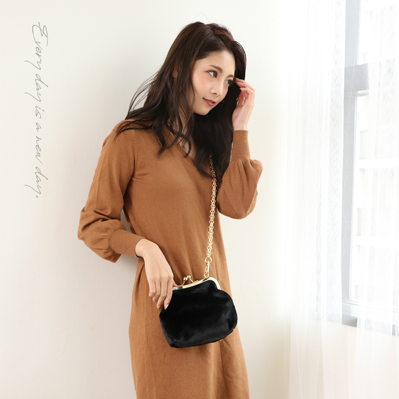 【美品】Capaf カパフ エコファー がま口 チェーンバッグ ブラック人気色 美品】Capaf カパフ エコファー がま口 チェーンバッグ ブラック