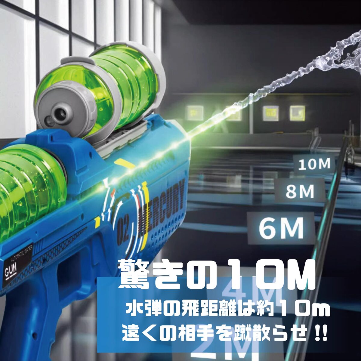 動画あり 2026年最新モデル LEDで光る 正規品 ボトル付き 強力 水鉄砲 電動 自動ウォーターガン 連射水鉄砲 タンク3本セット 8〜10m射程距離 水遊び おもちゃ