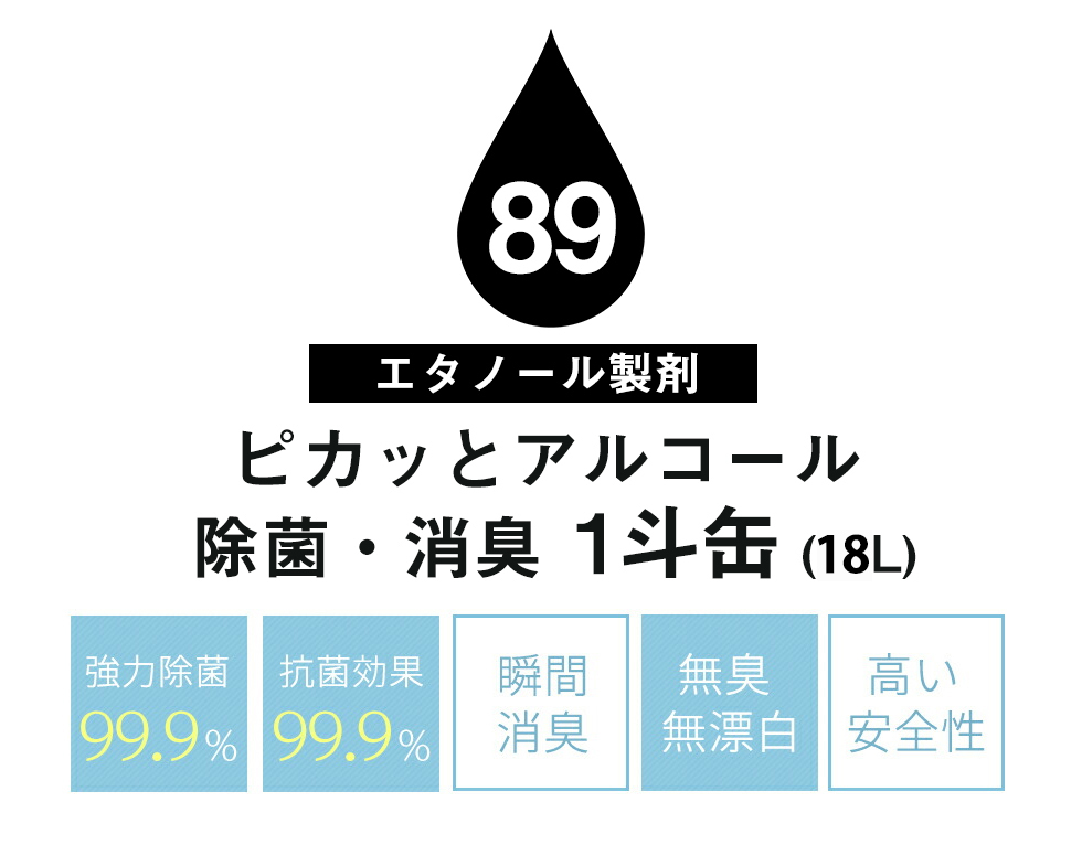 ピカッとアルコール 1斗缶 18L アルコール濃度89vol% 消臭 除菌