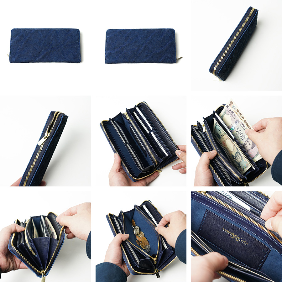 BAGGY PORT（バギーポート） 藍染め×象革 ラウンドファスナー長財布