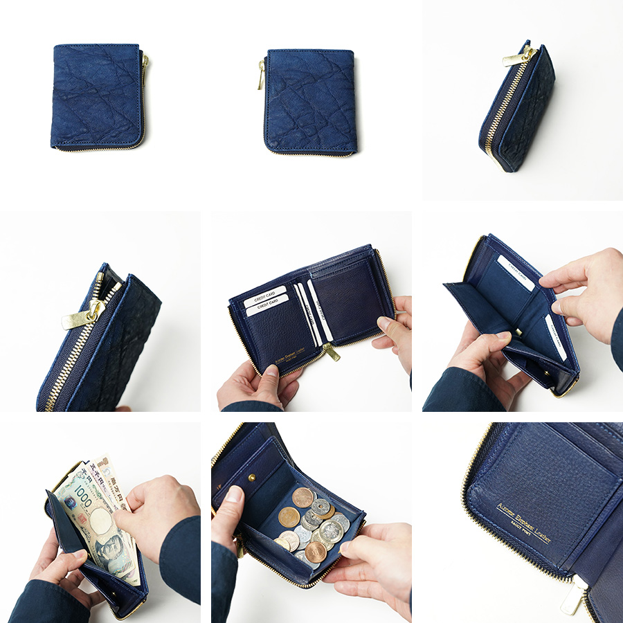 BAGGY PORT（バギーポート） 藍染め×象革 L字ファスナーミニハーフ財布