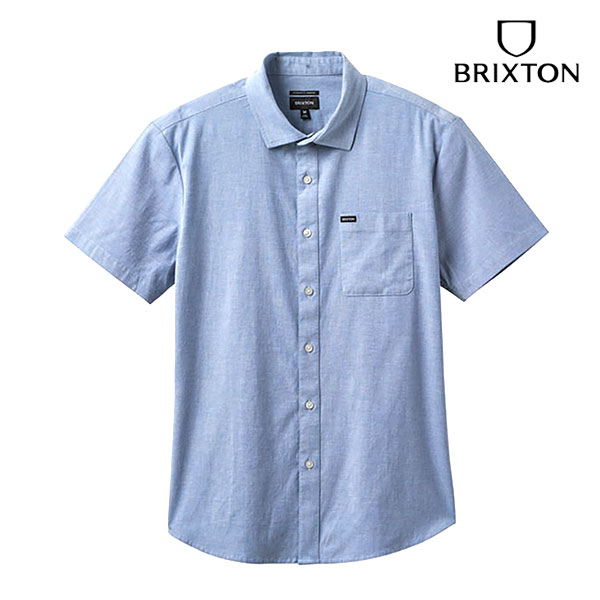 BRIXTON，ブリクストン/半袖オックスフォードシャツ/CHARTER OXFORD S/S WOVEN/LIGHT BLUE CHAMBRAY・ライトブルーシャンブレー/メンズ/無地/定番/ストレッチ