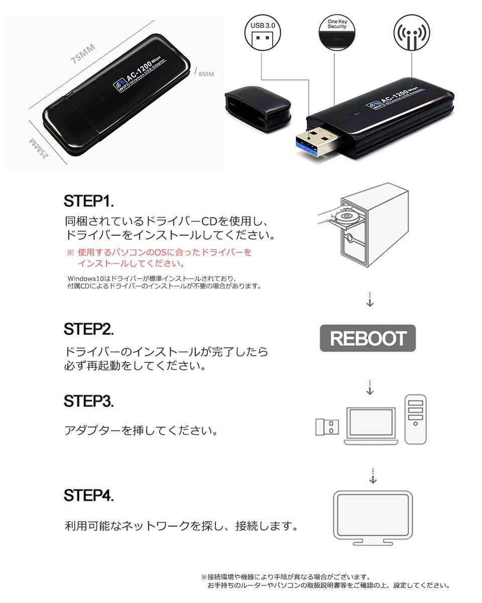 無線LAN アダプター USB ac1200 11ac 小型 高速 WiFi デュアルバンド Windows XP/Vista/7/8/10 Mac  Linux y1 :cas-319:セナスタイル - 通販 - Yahoo!ショッピング