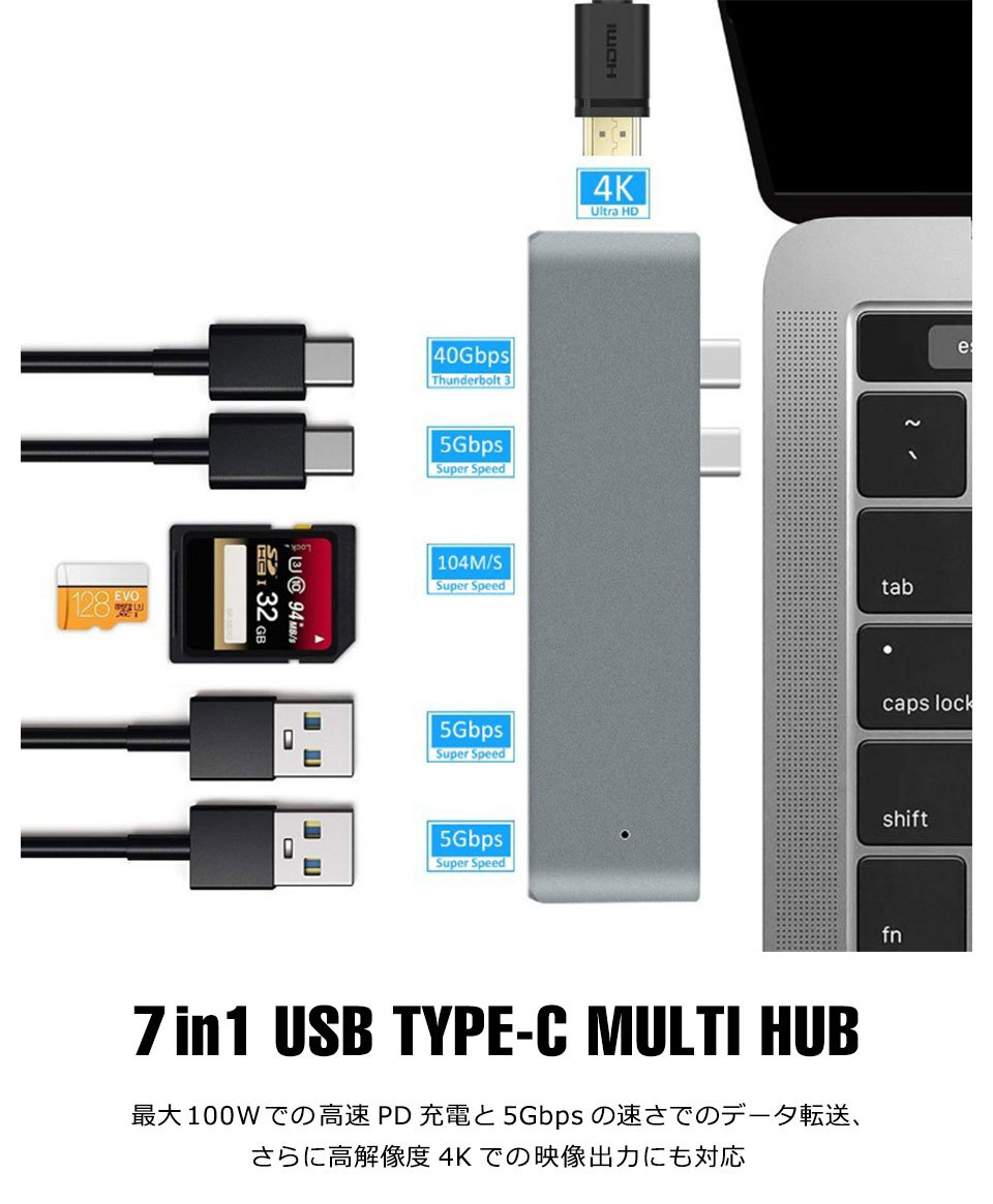 usb-c ハブ 7in1 USB Type-c ハブ LAN USBハブ マルチハブ カードリーダー マルチポートアダプタ