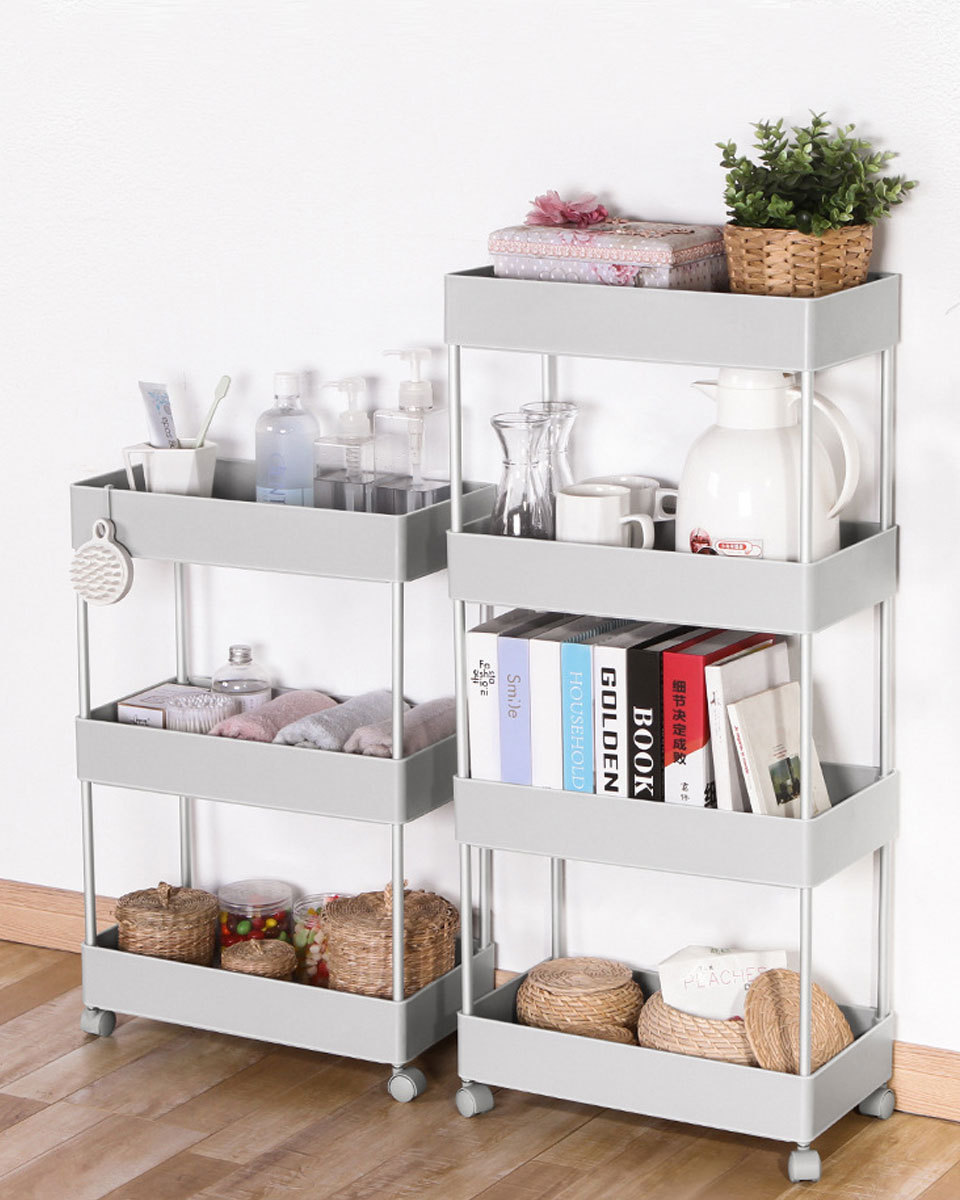 キャスタートロリー 2段 ホワイト スリムバスケットトローリー 2段