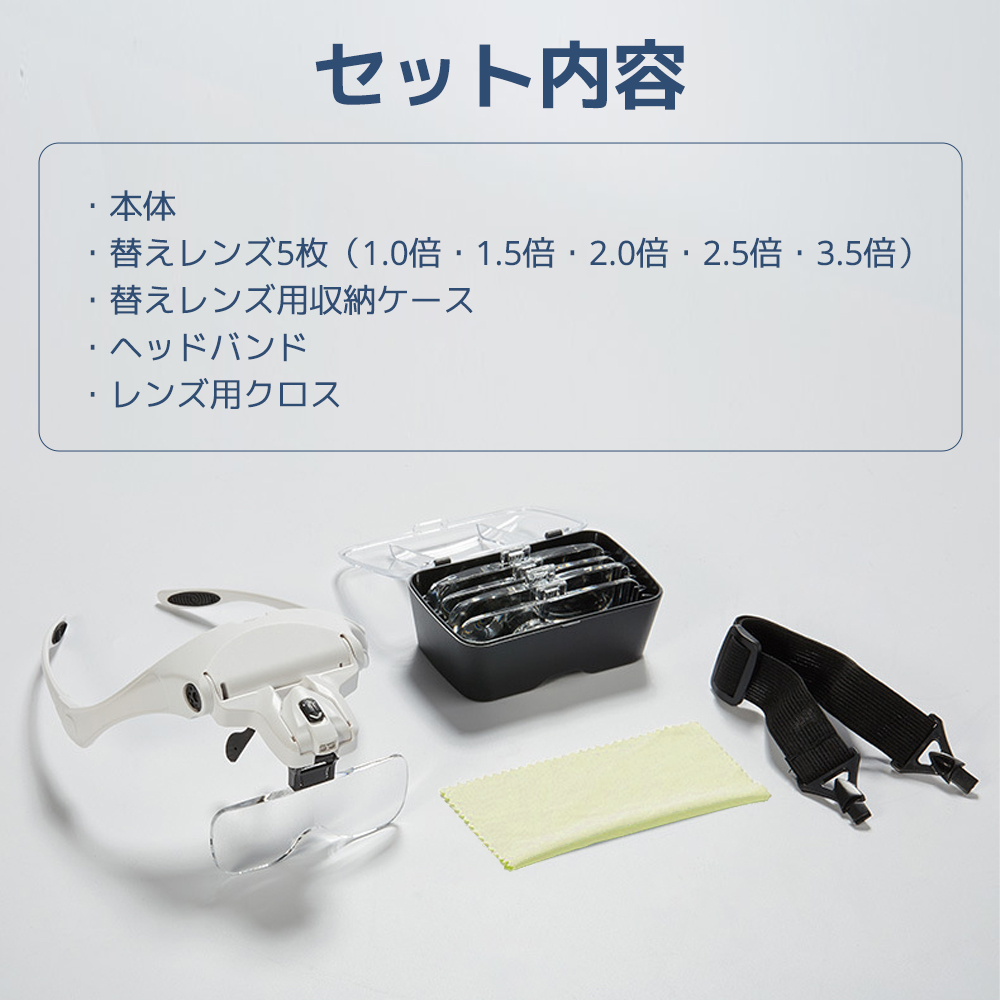 Life Ideas メガネ型ルーペ LEDライト付き 5種類のレンズ 1倍