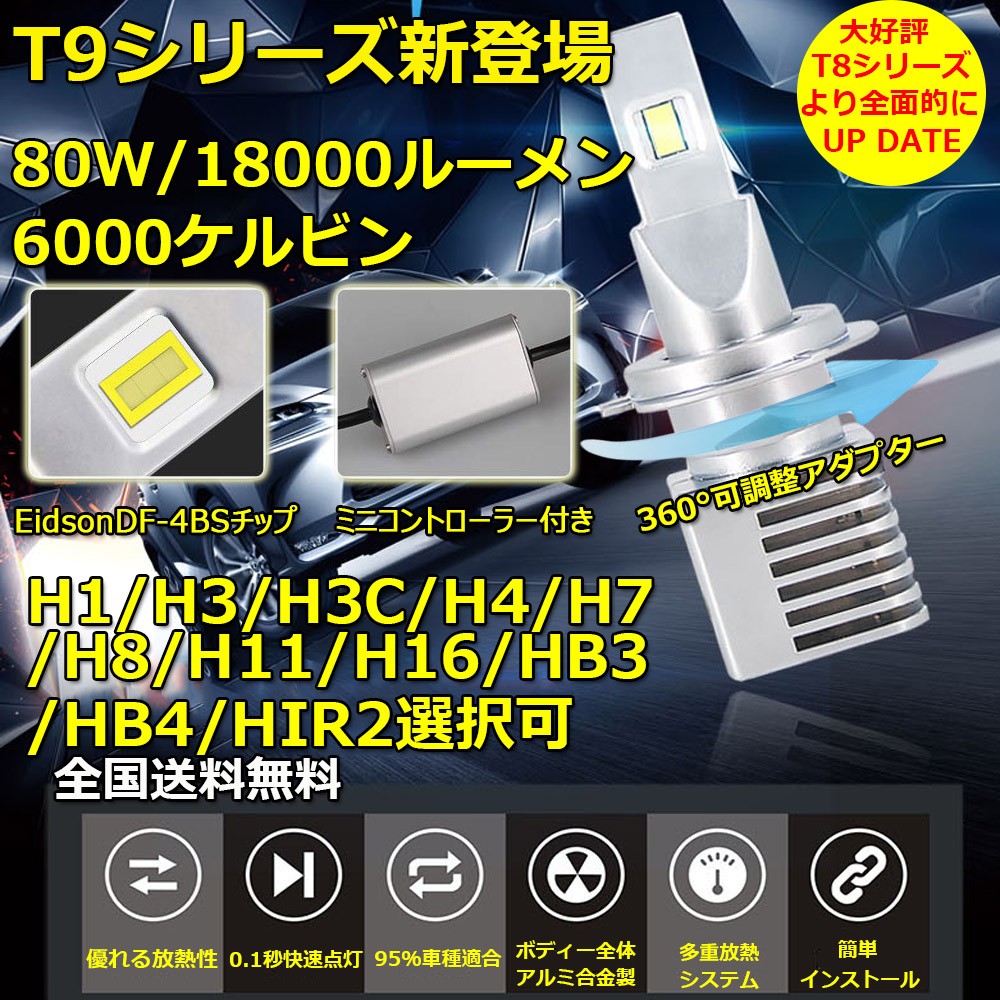 Ledヘッドライト T9 フォグランプ H4 H1 H7 H8 H11 H16 Hb3 Hb4 Hir2 ルーメン 80w 6000k 新車検対応 Eidsondf 4bsチップ採用 2本セット 送料無料 E Auto Fun 通販 Paypayモール