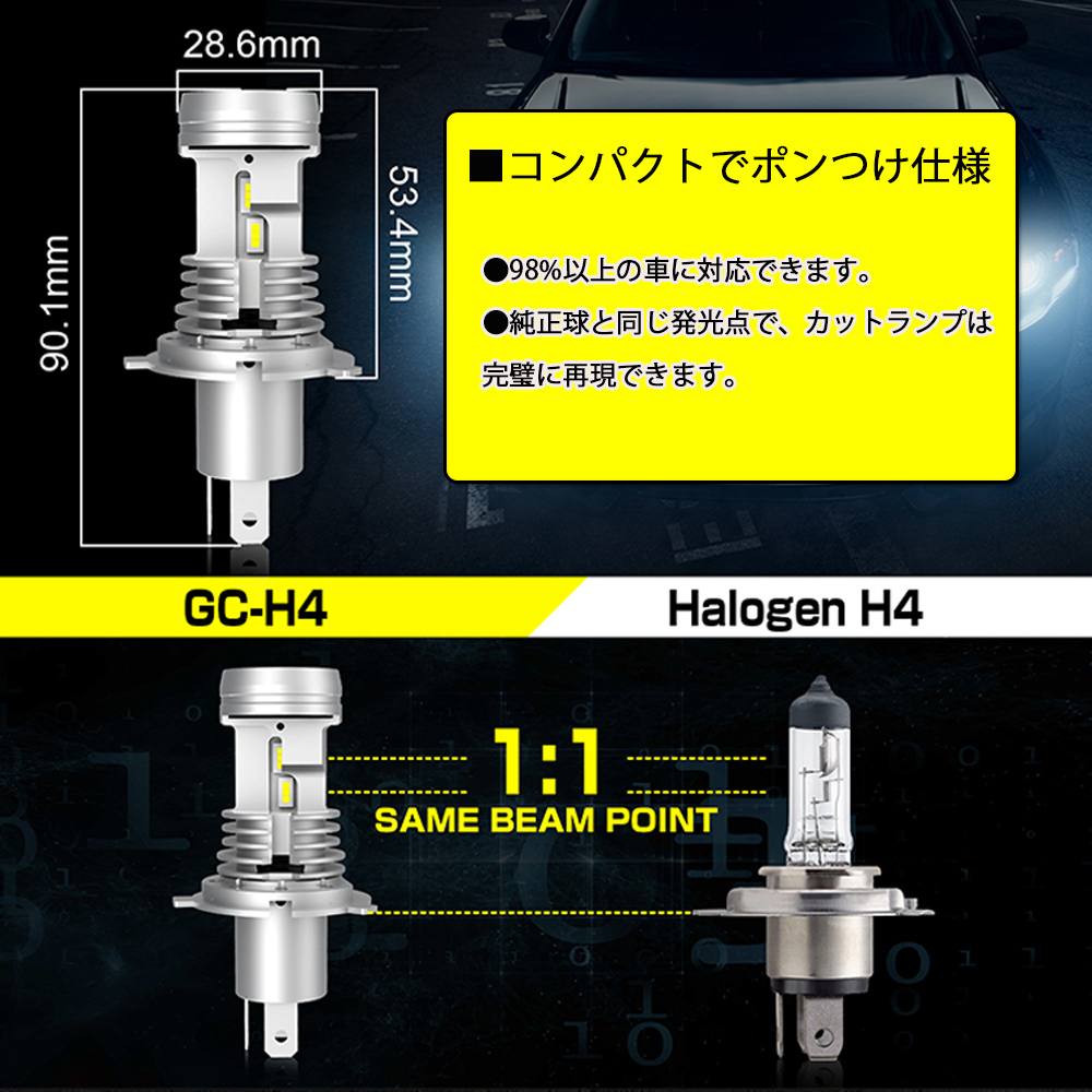 H4 LED 2個セット　ヘッドライト Hi   Lo 切替 16000lm 白