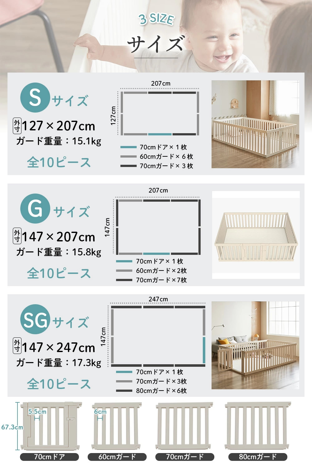 ベビーサークル 安全ロック付き 木製 風 (SGサイズ 147×207cm) 在宅育児 子育て 自宅育児ドア付き ジョイント式 簡単設置  ALZIPMAT ALZIP Woodly Babyroom : wdu24 : SHOPママベベ - 通販 - Yahoo!ショッピング