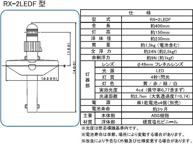 緑星社 乾電池式 小型標識灯 RX-2LEDF型 (フロート付き) : rss-rx-2ledf : せんぐ屋 - 通販 - Yahoo!ショッピング