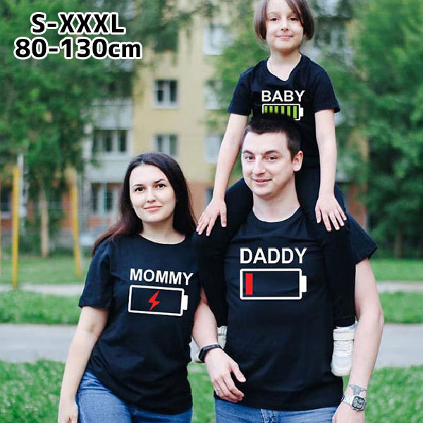 バッテリー電池柄 Tシャツ 親子 ペアルック 男の子 女の子 レディース