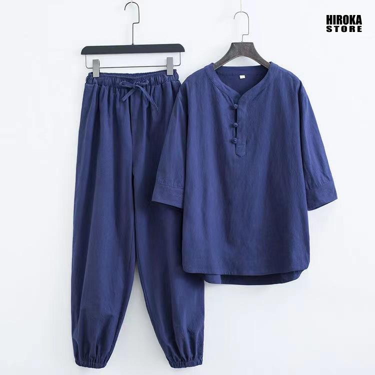 甚平上下セット メンズ コットン ヘンリーネック 美しい涼しさ 男性用 コットン甚平2点セット ファッションパジャマ 半袖 無地のパジャマ。 | ブランド登録なし | 05