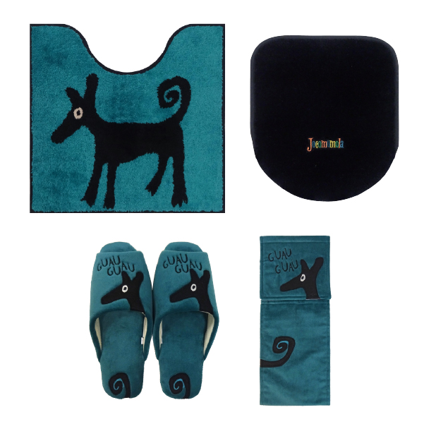 じんにゃん太郎さま専用 Jocomomola シビラ トイレ＆マット 4点セット ☆ホコモモラ アニマル トイレマット 約58×60cm ブルー/グリーン