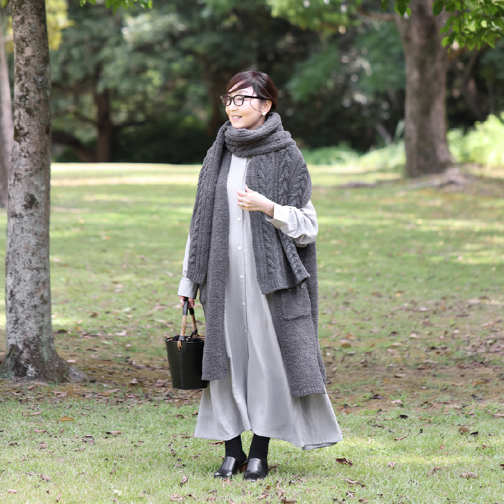 内田彩仍 M+home ロングベスト レディース トップス 冬 暖かい
