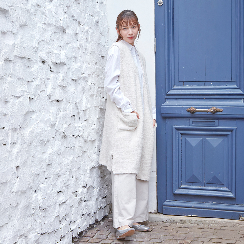 詩仙堂 変形自在ベストロング 透け感 未使用品 内田彩仍 M+home ロングベスト レディース トップス 冬 暖かい